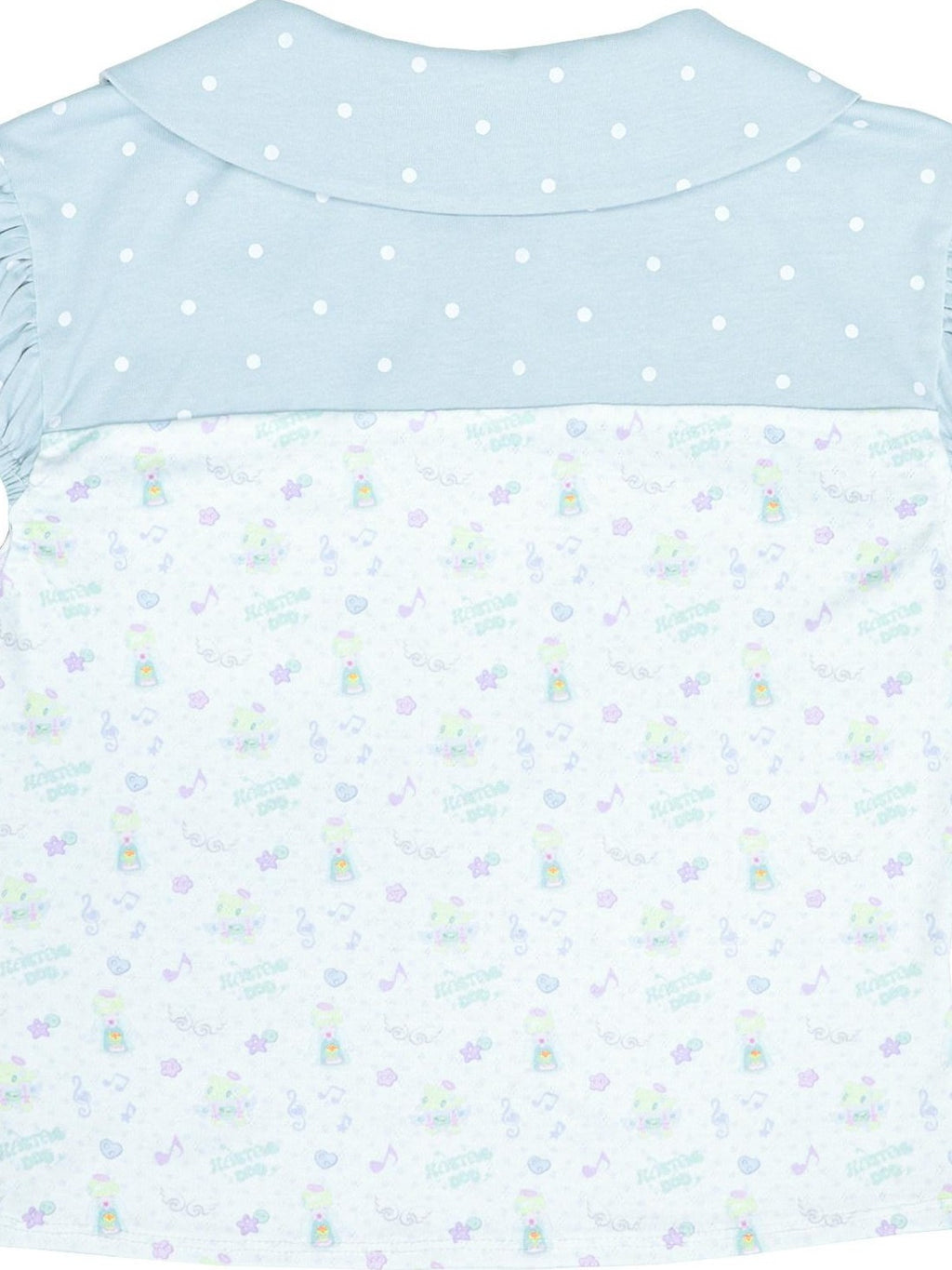 Hashtag DDD Aqua Green Print Doll Collar Puff Sleeve Women's Polyester Short Sleeve T-shirts