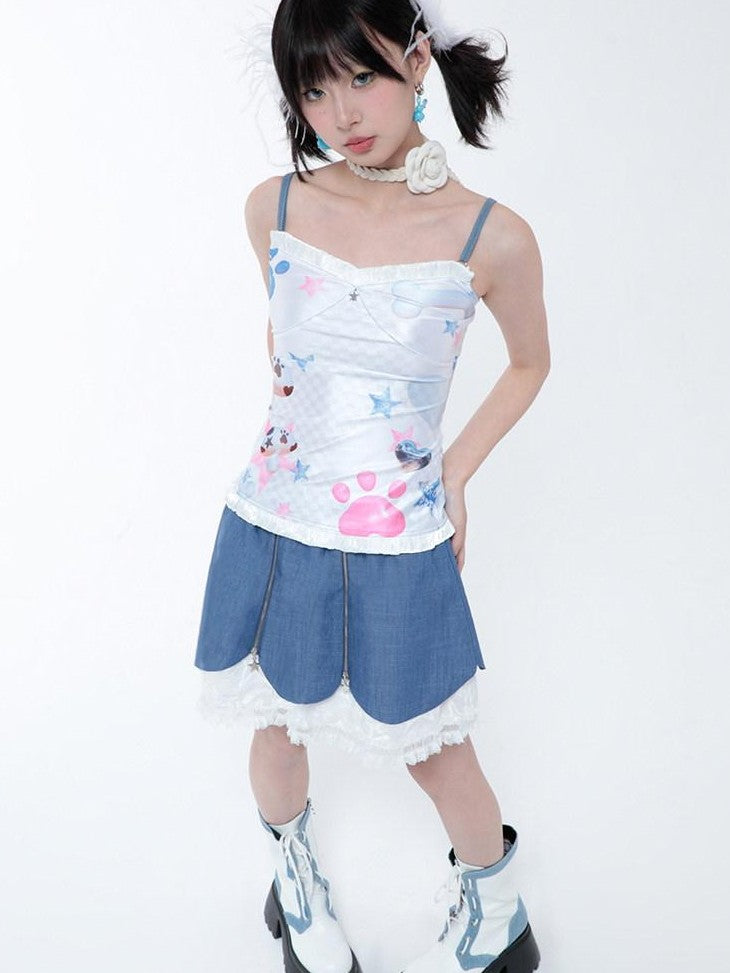 Hashtag DDD Ballet Print Y2k Workwear Women's Stretch Polyester Spandex Camisoles