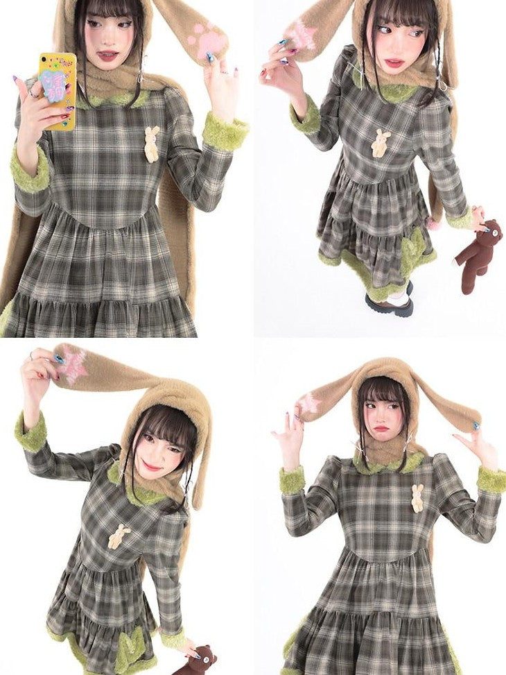 Hashtag DDD Brown Faux Mink Rabbit Ear Hooded Women's Nylon Scarves & Shawls