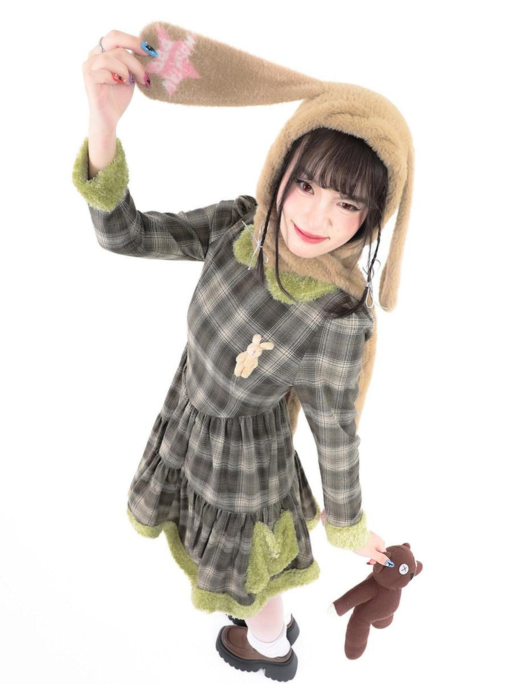 Hashtag DDD Brown Faux Mink Rabbit Ear Hooded Women's Nylon Scarves & Shawls