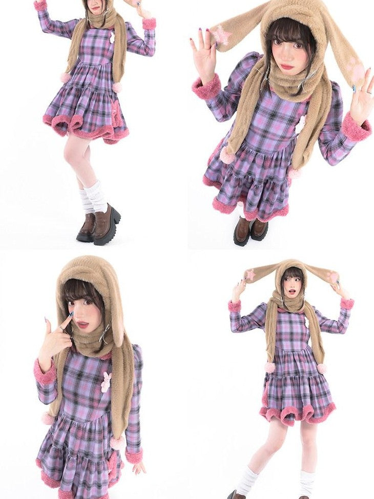Hashtag DDD Brown Faux Mink Rabbit Ear Hooded Women's Nylon Scarves & Shawls
