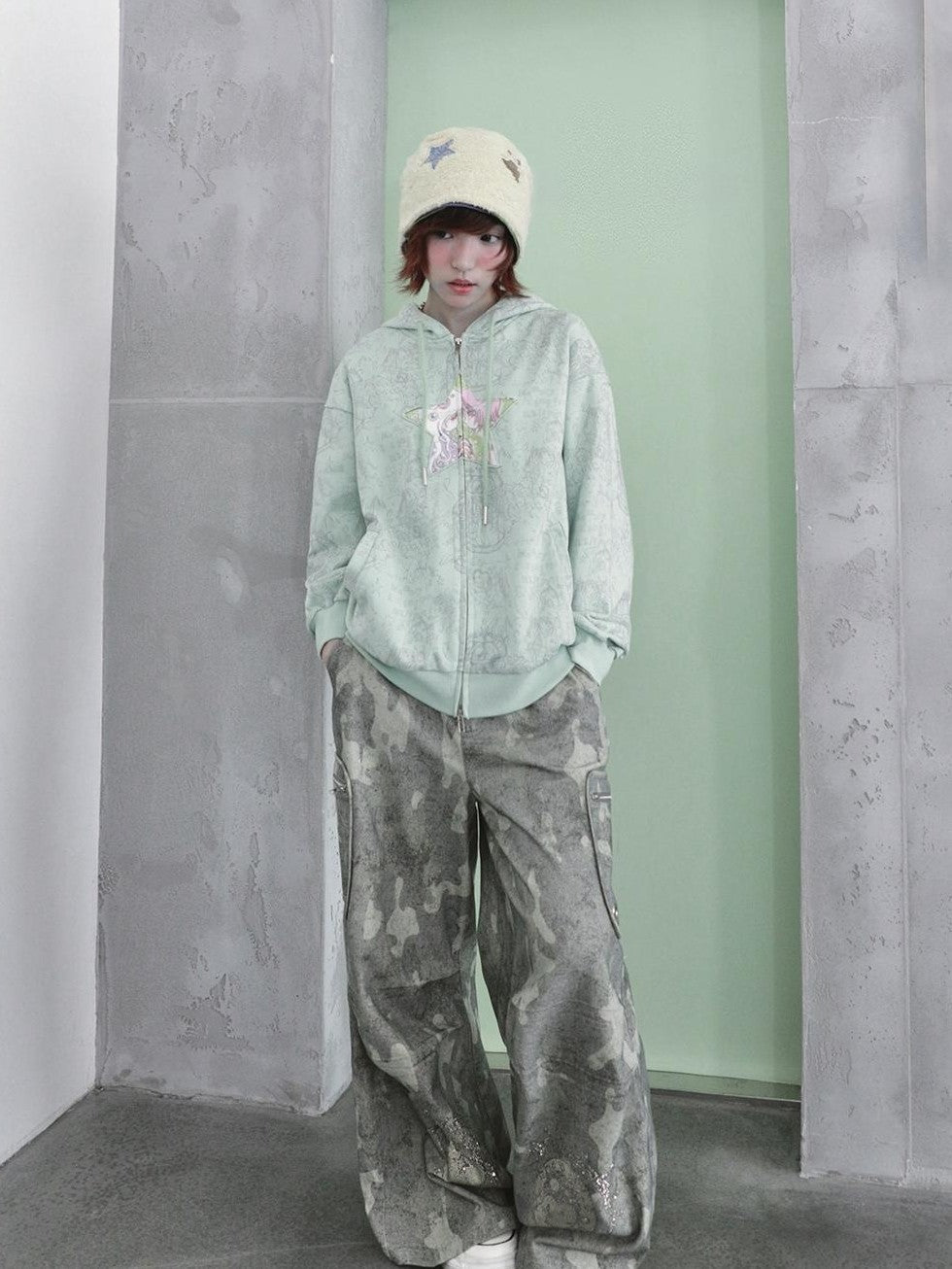 Hashtag DDD Cartoon Eye Rhinestone Camo Women's Cotton Cargo Pants