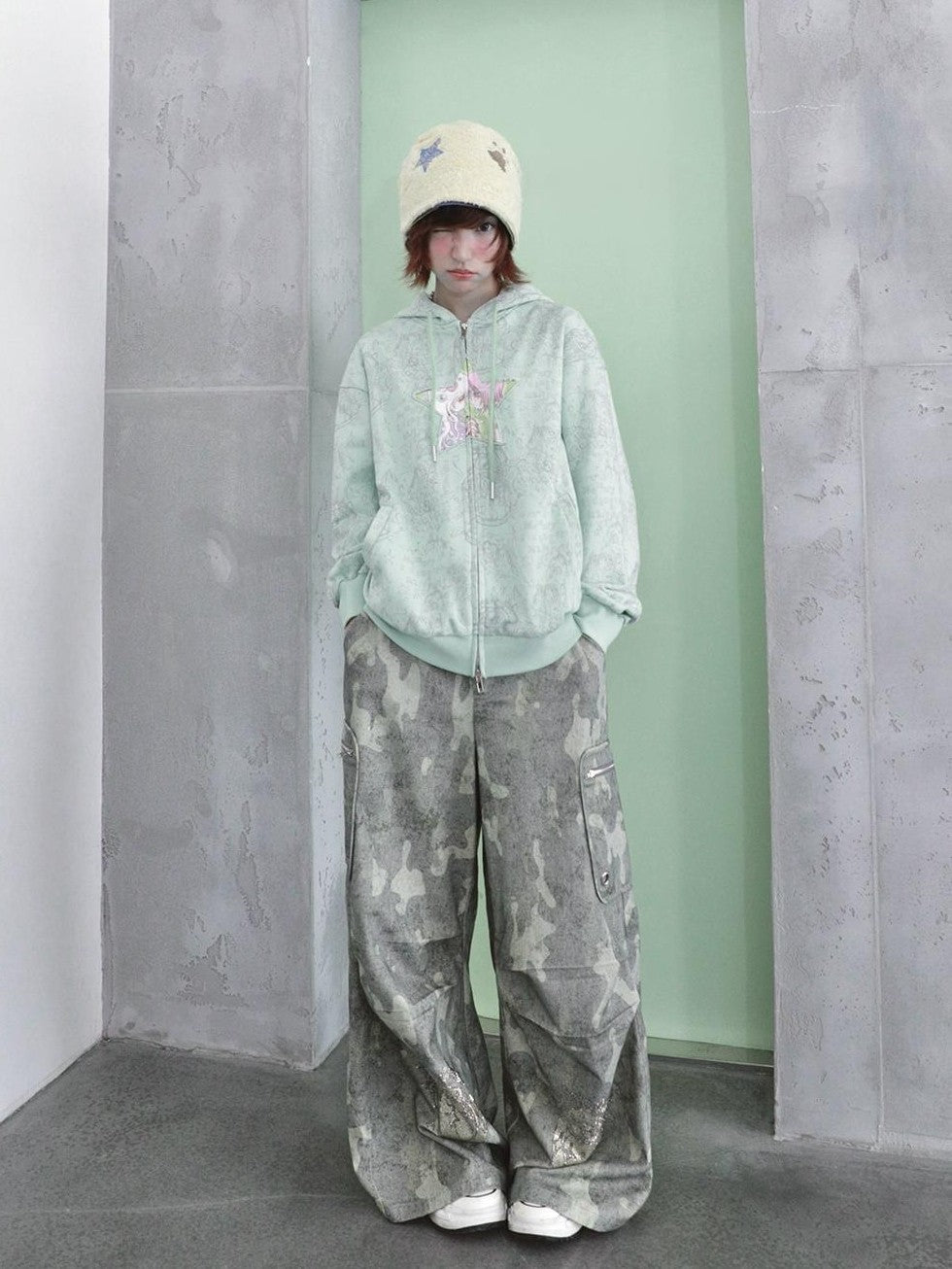 Hashtag DDD Cartoon Eye Rhinestone Camo Women's Cotton Cargo Pants