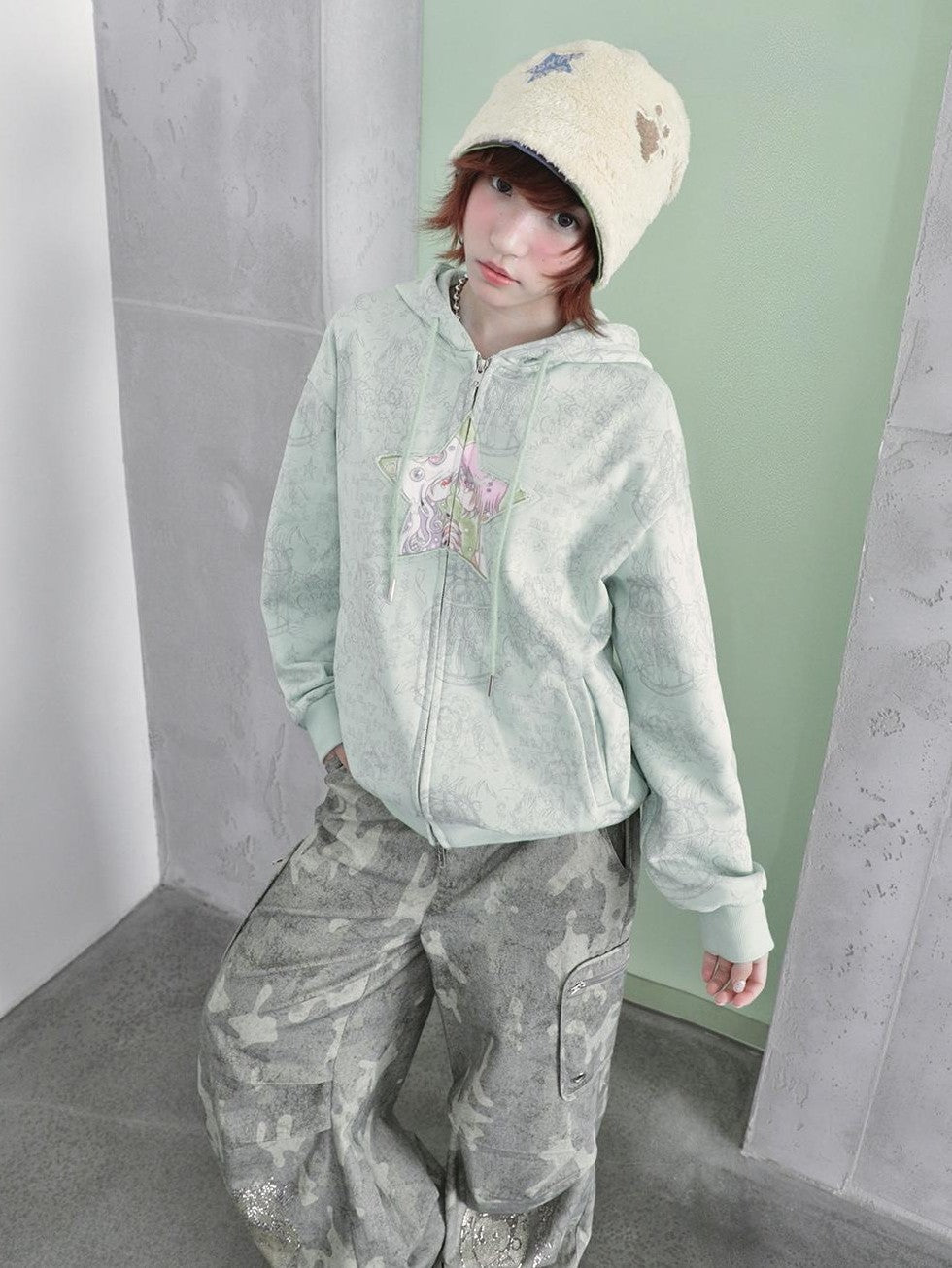 Hashtag DDD Cartoon Eye Rhinestone Camo Women's Cotton Cargo Pants