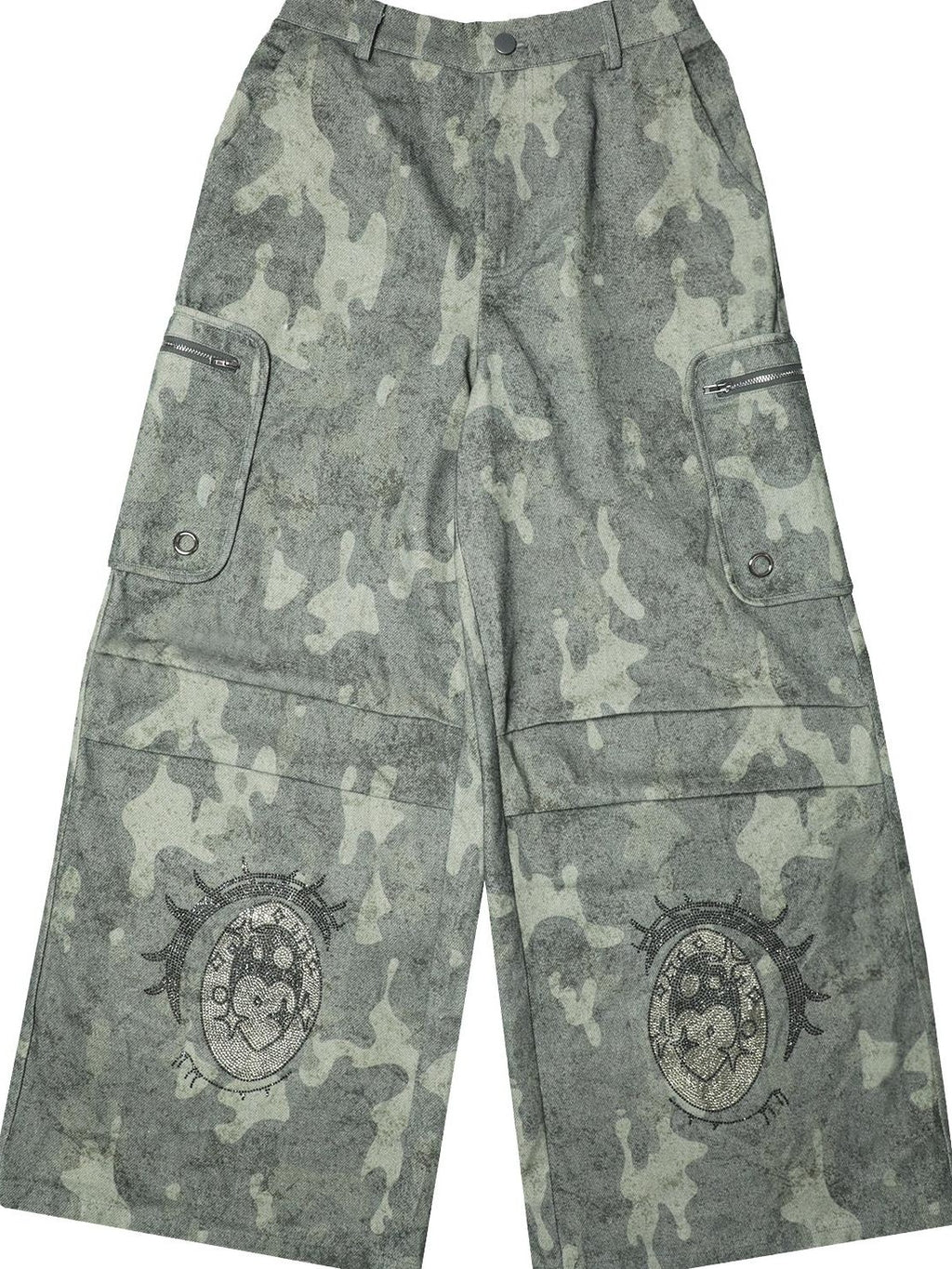 Hashtag DDD Cartoon Eye Rhinestone Camo Women's Cotton Cargo Pants