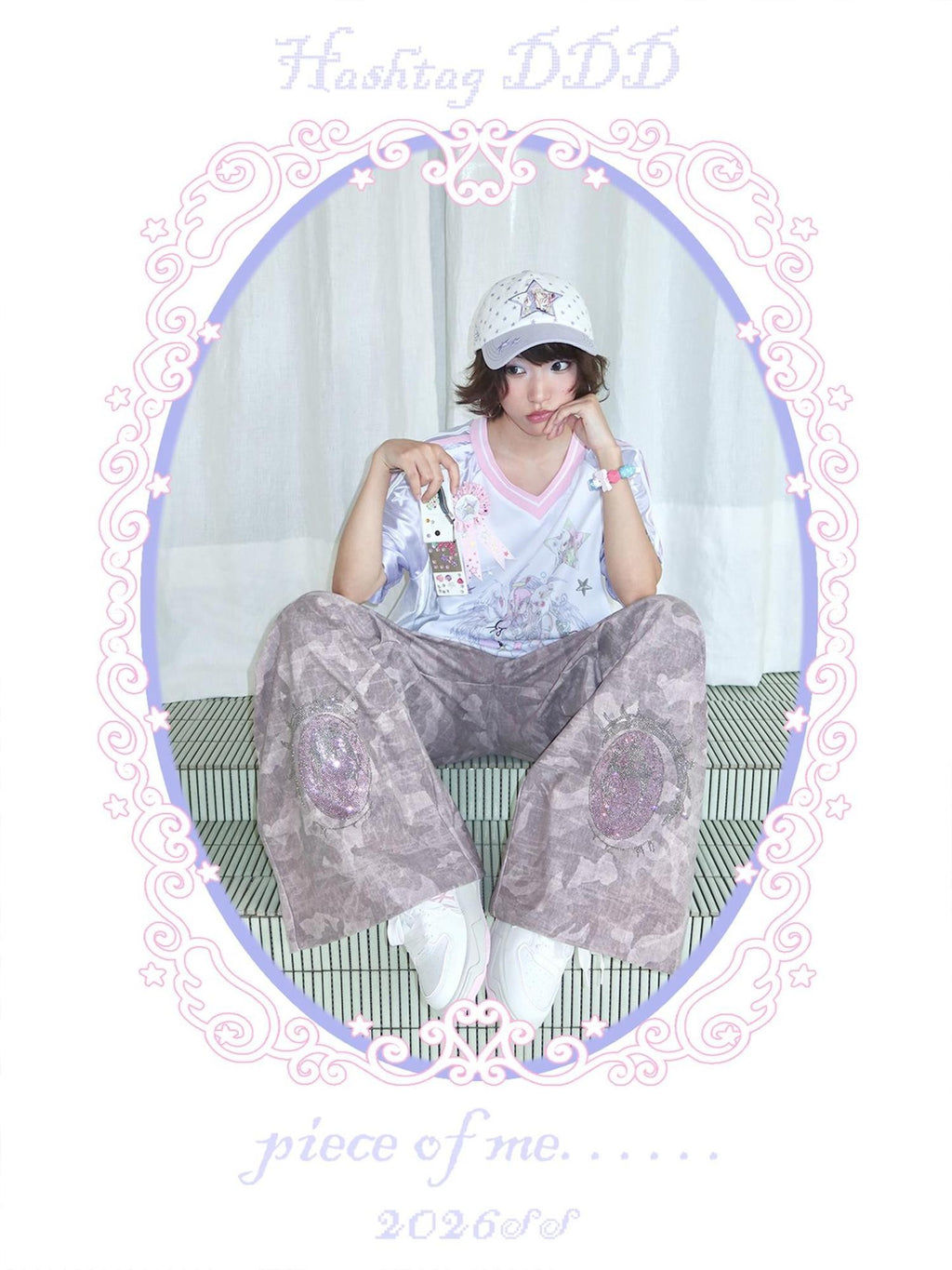 Hashtag DDD Cartoon Eye Rhinestone Camo Women's Polyester Wide-leg Pants