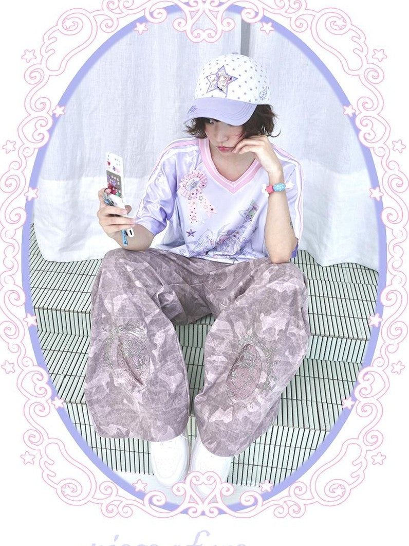 Hashtag DDD Cartoon Eye Rhinestone Camo Women's Polyester Wide-leg Pants