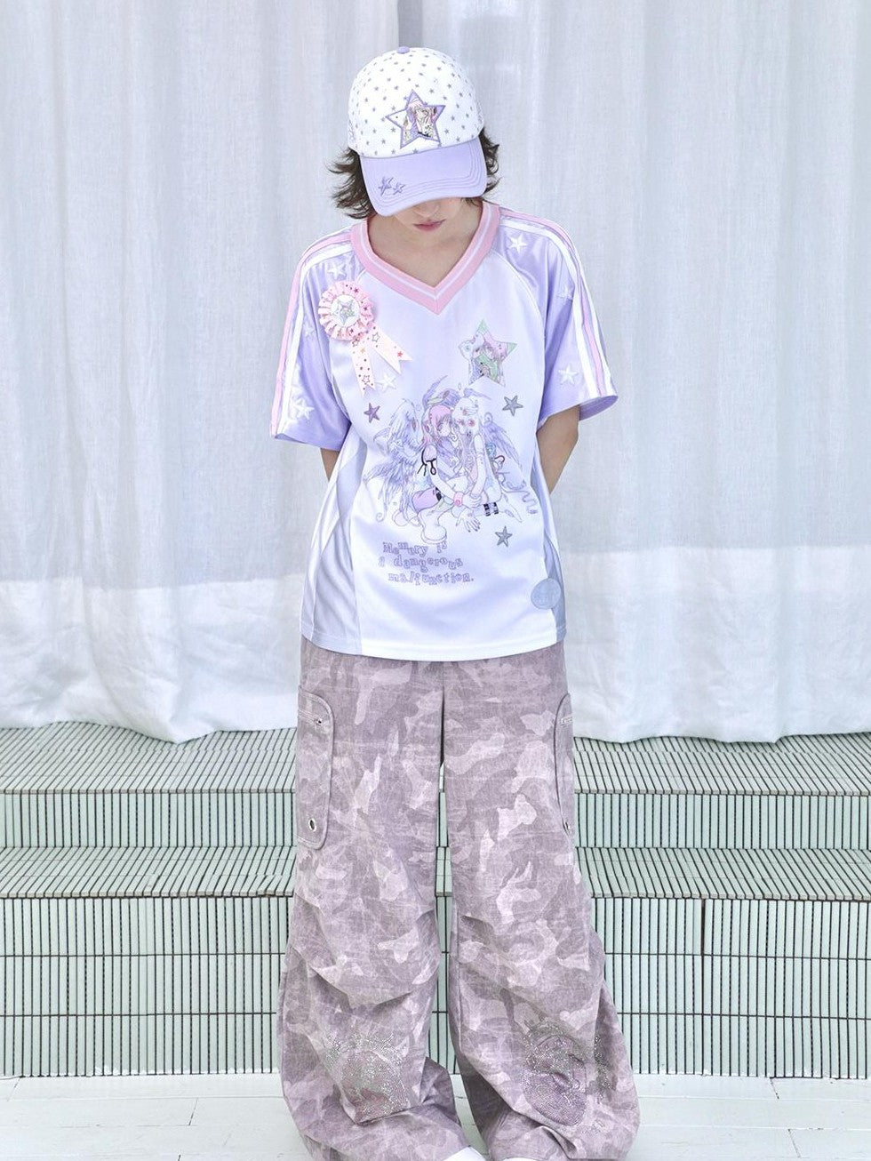 Hashtag DDD Cartoon Eye Rhinestone Camo Women's Polyester Wide-leg Pants