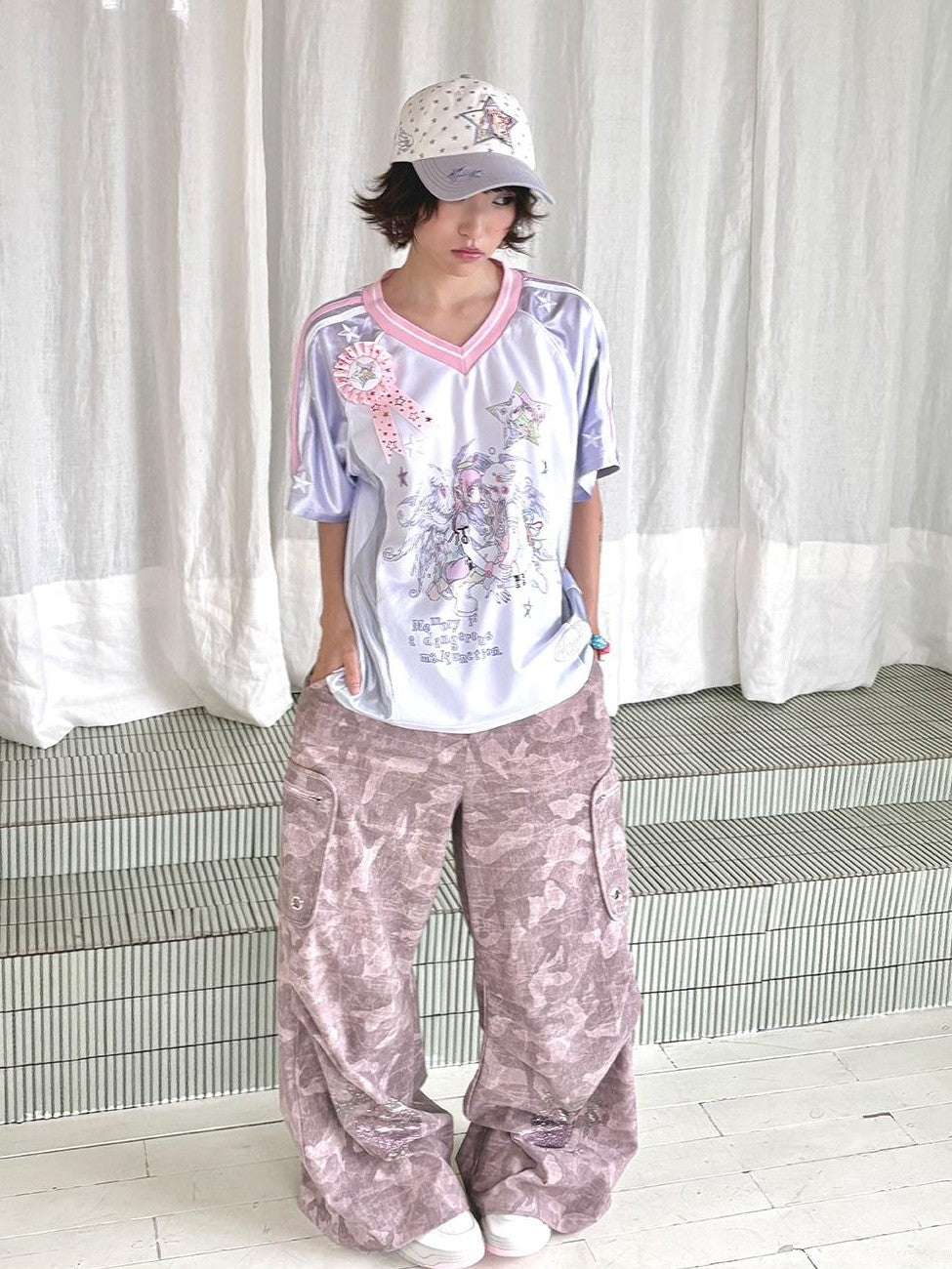 Hashtag DDD Cartoon Eye Rhinestone Camo Women's Polyester Wide-leg Pants