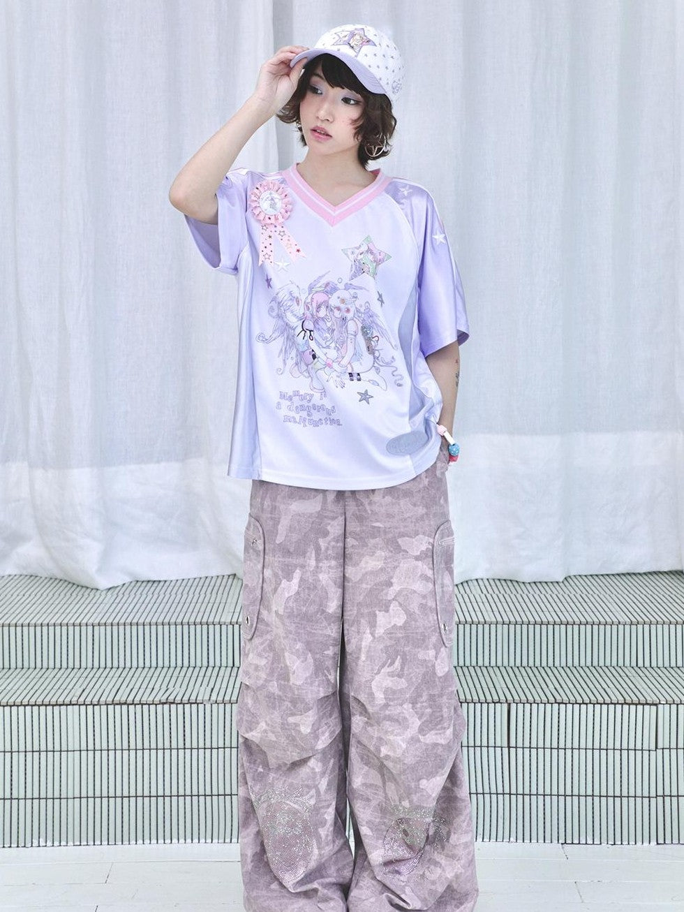 Hashtag DDD Cartoon Eye Rhinestone Camo Women's Polyester Wide-leg Pants
