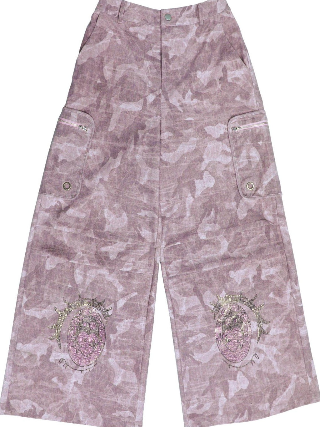 Hashtag DDD Cartoon Eye Rhinestone Camo Women's Polyester Wide-leg Pants