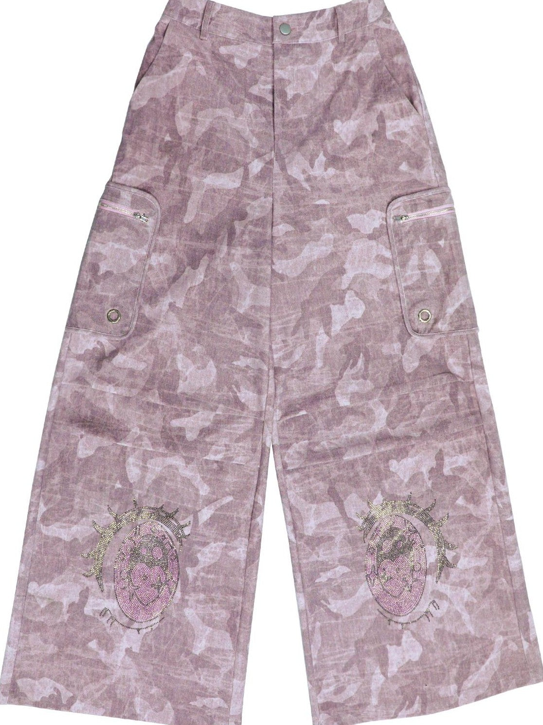 Hashtag DDD Cartoon Eye Rhinestone Camo Women's Polyester Wide-leg Pants
