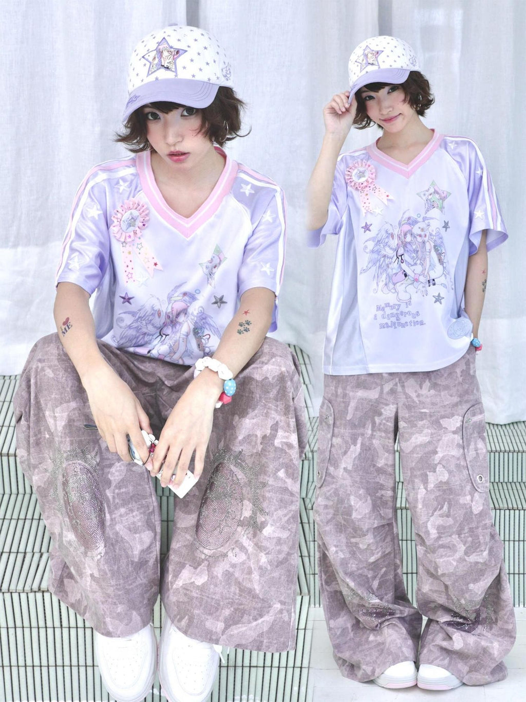 Hashtag DDD Cartoon Eye Rhinestone Camo Women's Polyester Wide-leg Pants