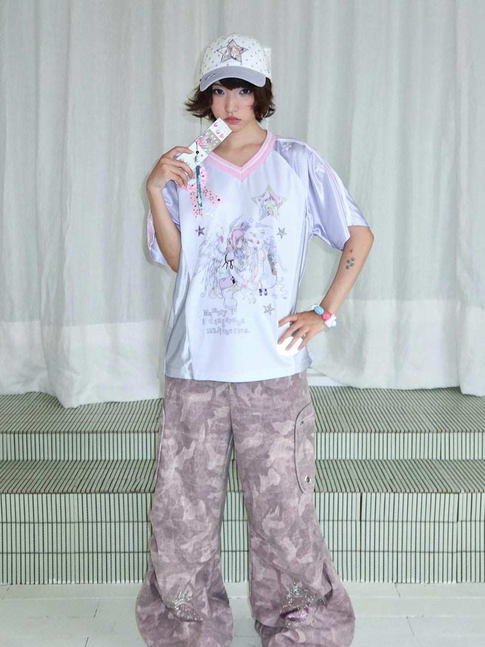 Hashtag DDD Cartoon Eye Rhinestone Camo Women's Polyester Wide-leg Pants