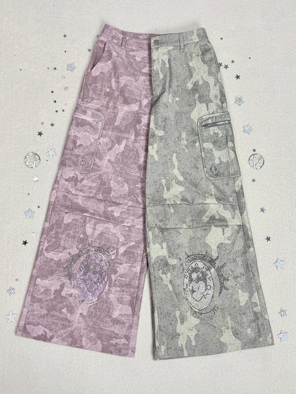 Hashtag DDD Cartoon Eye Rhinestone Camo Women's Polyester Wide-leg Pants