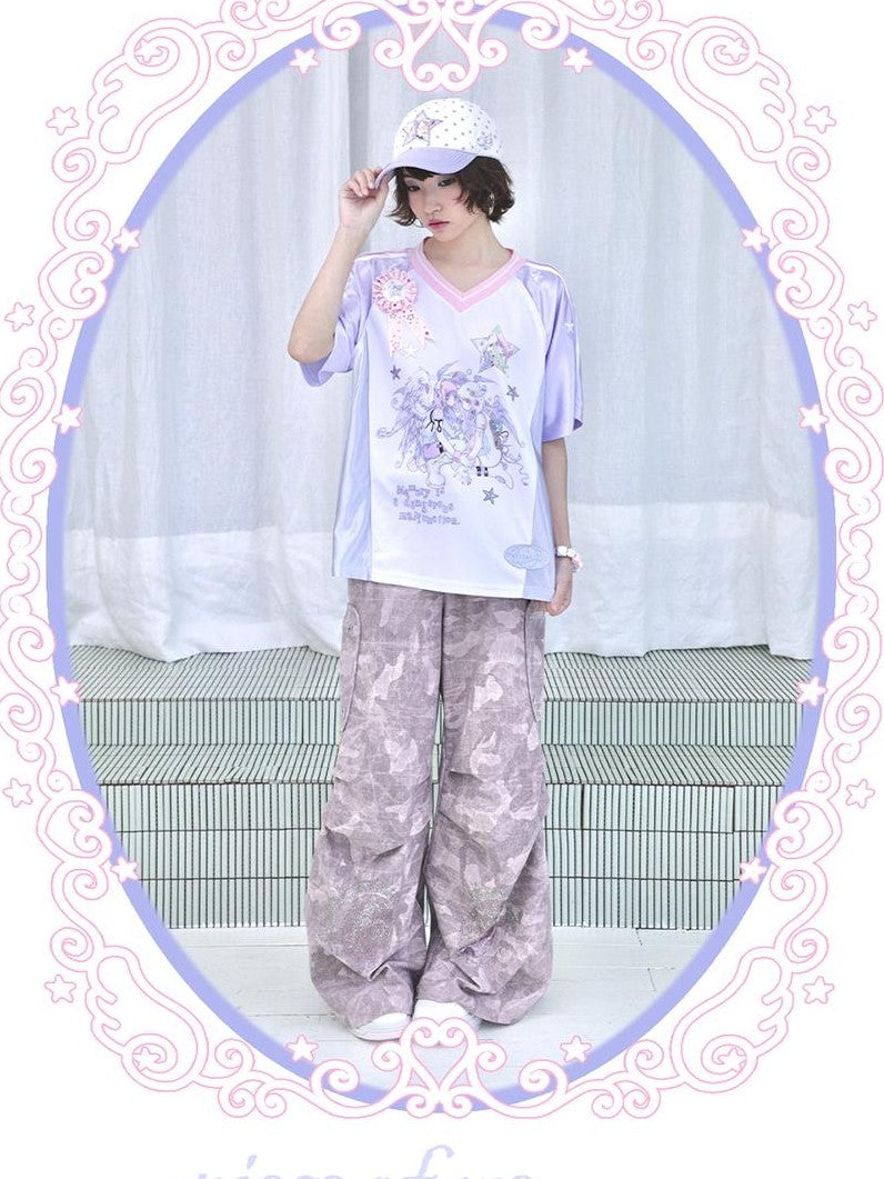 Hashtag DDD Cartoon Eye Rhinestone Camo Women's Polyester Wide-leg Pants