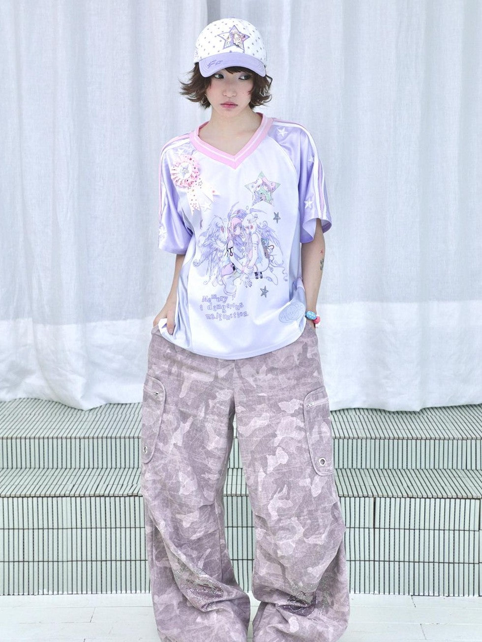 Hashtag DDD Cartoon Eye Rhinestone Camo Women's Polyester Wide-leg Pants