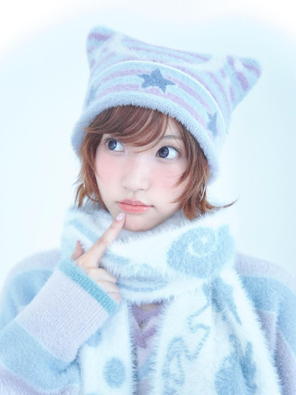 Hashtag DDD Cat Ear Star Stripe Music Jacquard Knit Reversible Women's Nylon Beanies