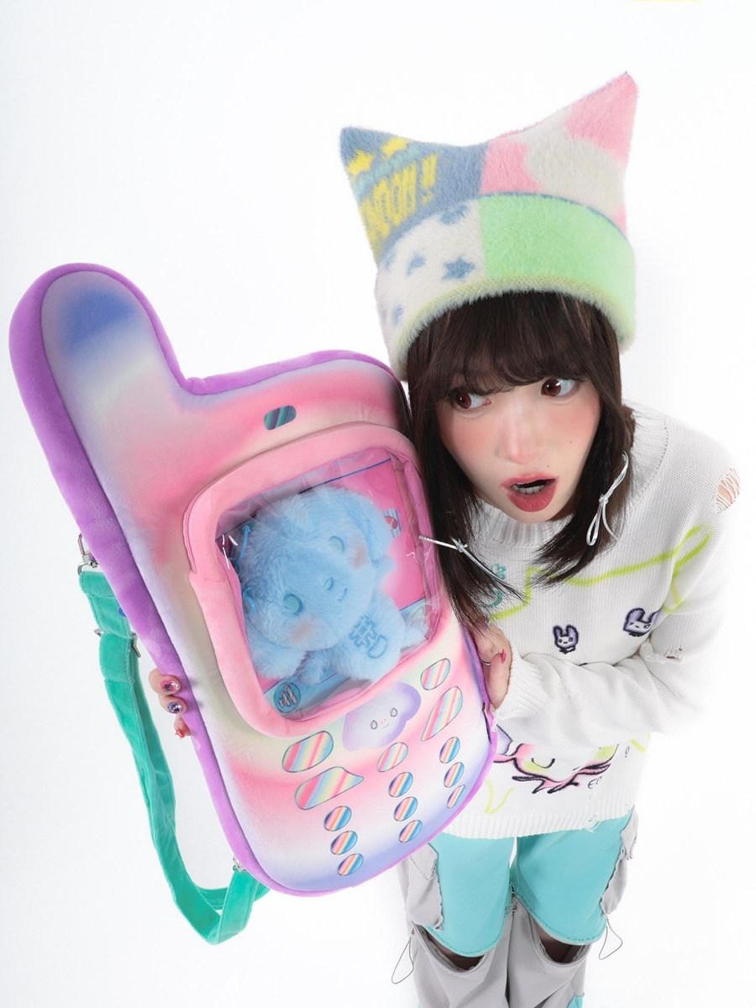 Hashtag DDD Colorful Cat Ear Pattern Knit Reversible Double Sided Women's Beanies