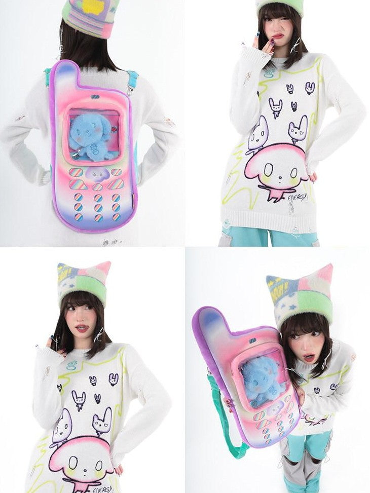 Hashtag DDD Colorful Cat Ear Pattern Knit Reversible Double Sided Women's Beanies