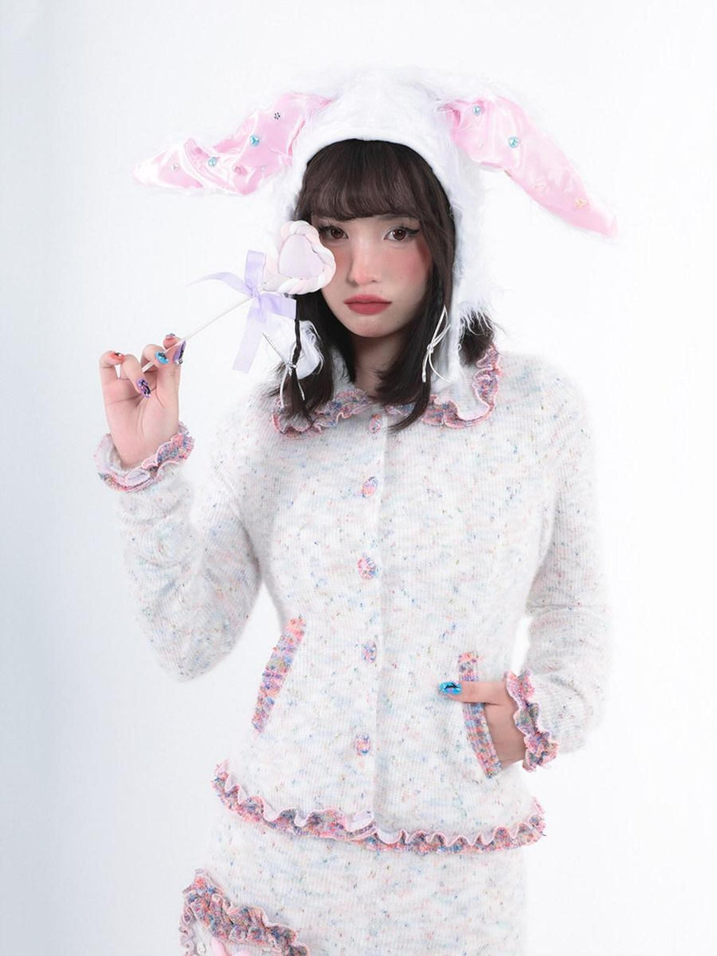 Hashtag DDD Cream Vintage Retro Knit Women's Polyester Cotton Blend Cardigans