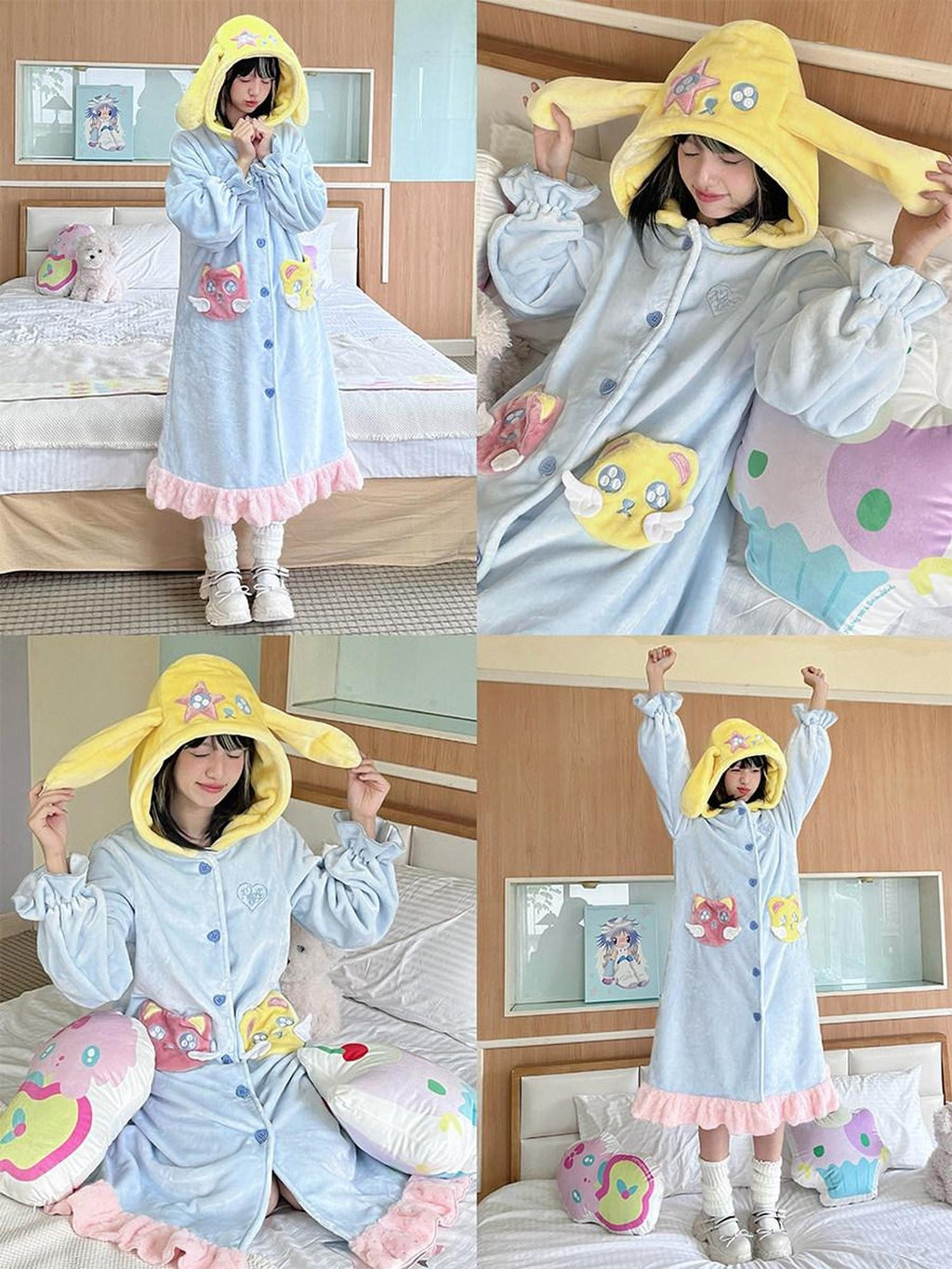 Hashtag DDD Cute Angel Animal Hooded Mink Trim Women's Polyester Casual Midi Dresses