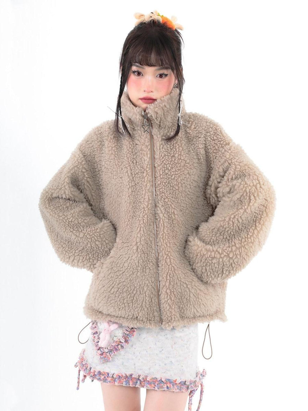 Hashtag DDD Cute Cartoon Bear Paw Print Double Sided Women's Plush Fleece Jackets