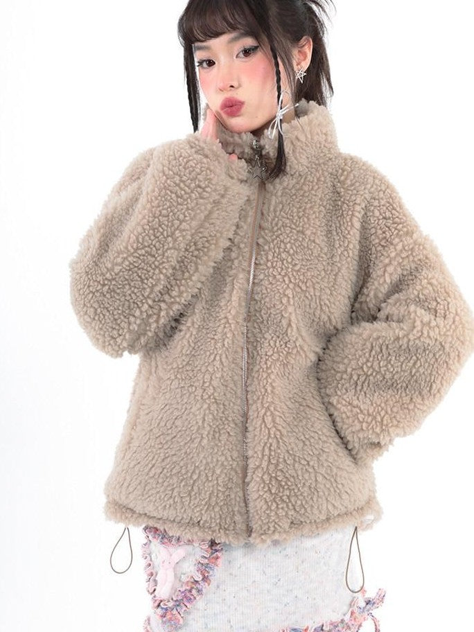 Hashtag DDD Cute Cartoon Bear Paw Print Double Sided Women's Plush Fleece Jackets