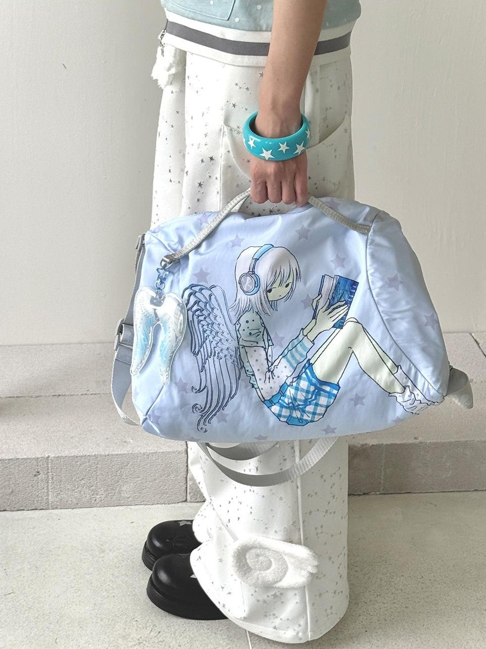 Hashtag DDD Double Sided Angel Star Octopus Grass Print Women's Large Capacity Travel Shoulder Bags