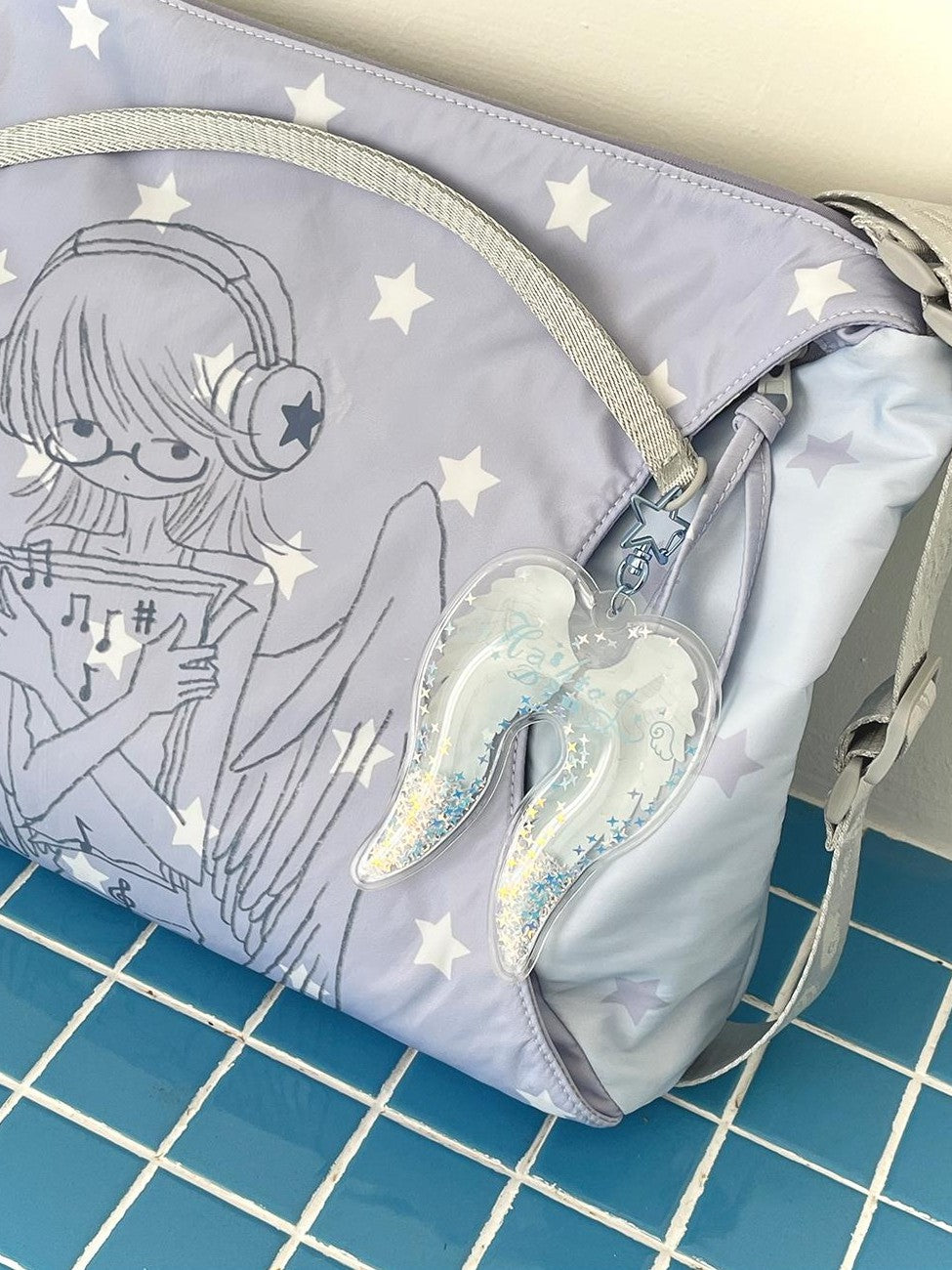 Hashtag DDD Double Sided Angel Star Octopus Grass Print Women's Large Capacity Travel Shoulder Bags