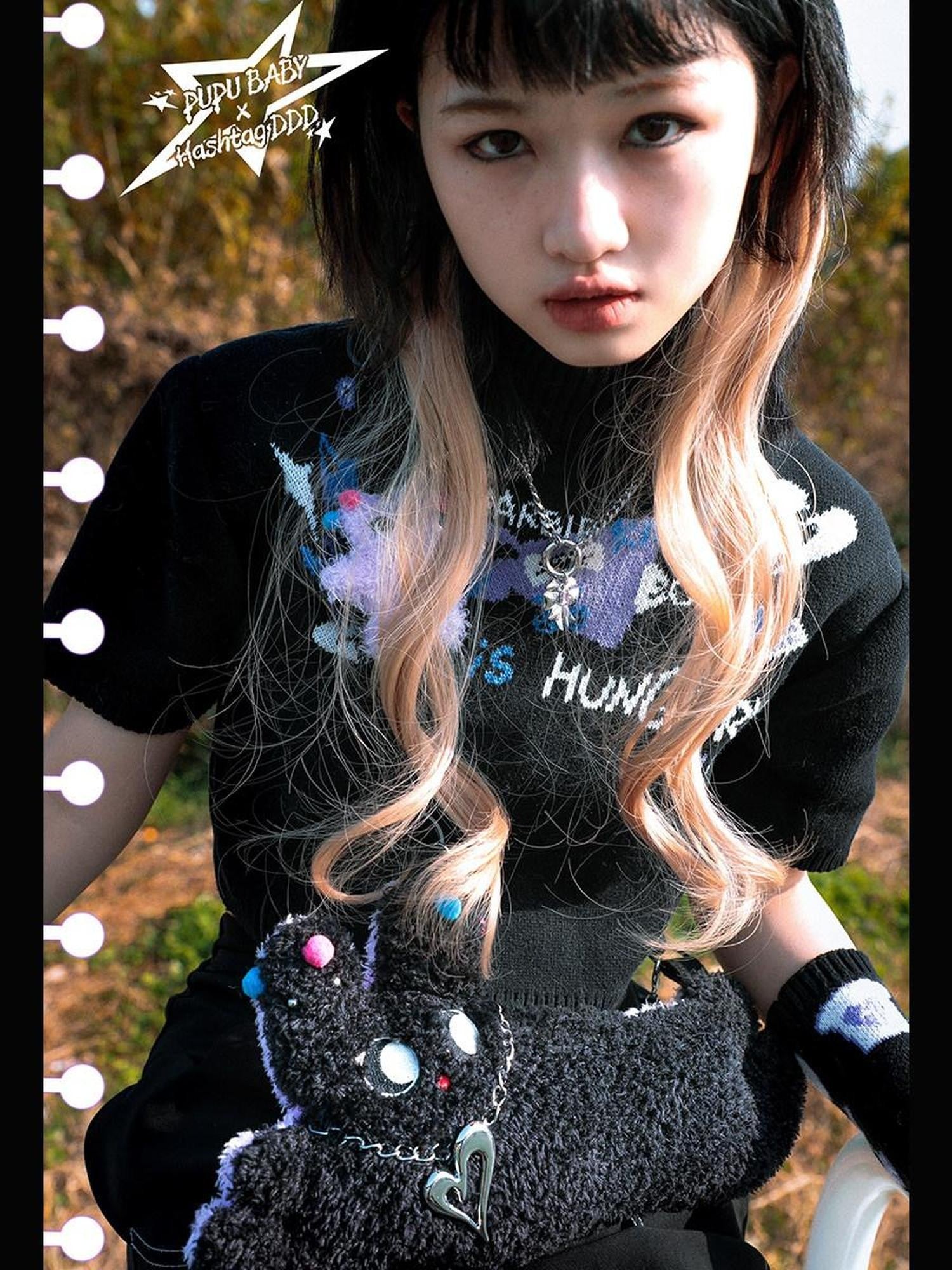 Hashtag DDD Double Sided Cartoon Print Sweet Cool Women's Polyester Shoulder Bags