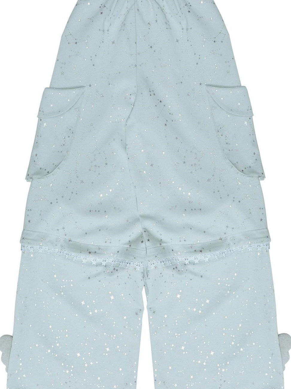 Hashtag DDD Gray Teal Silver Wing Two Way Wide Leg Women's Cotton Blend Cargo Pants