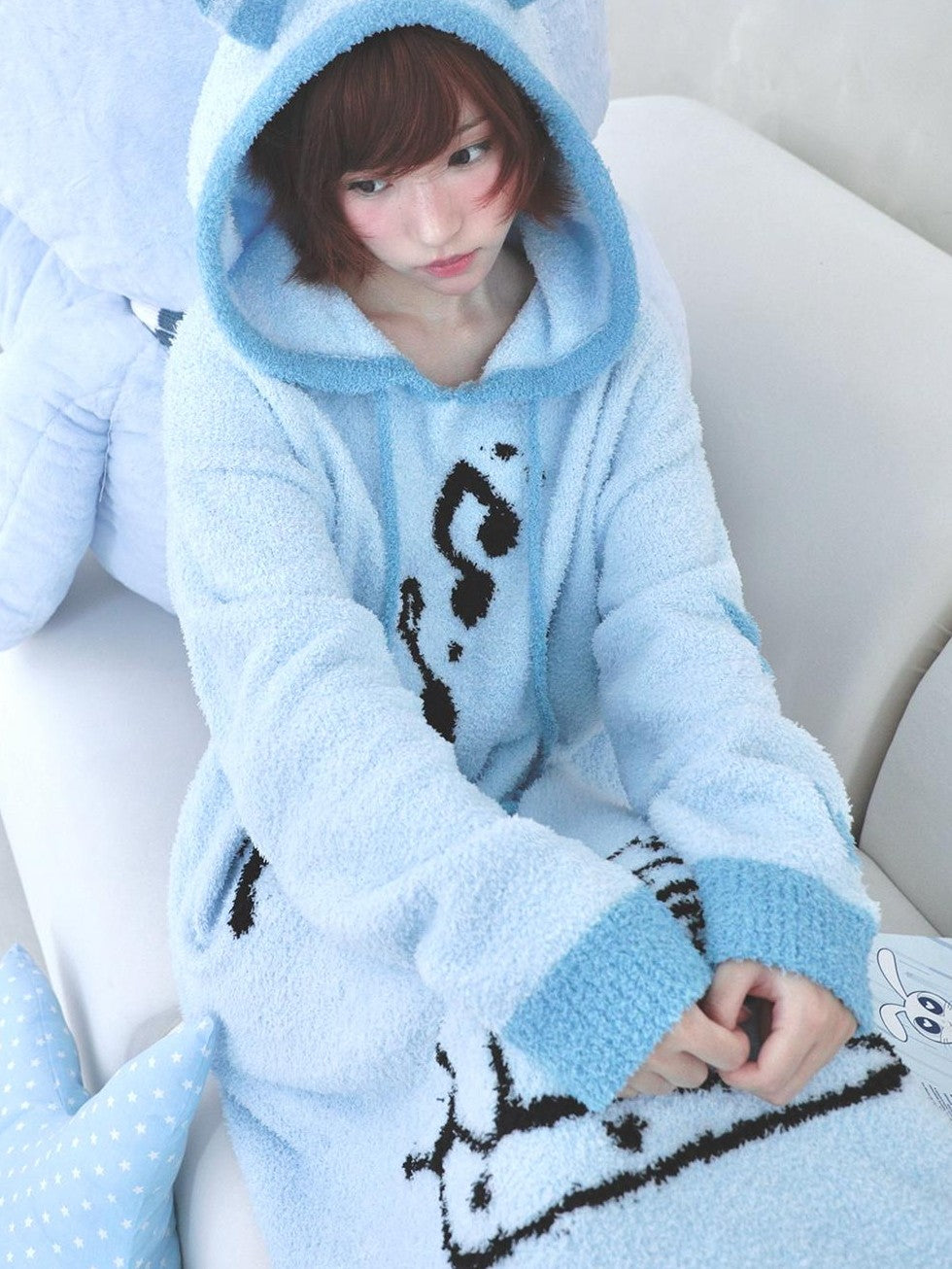 Hashtag DDD Jacquard Cartoon Hooded Long Sleeve Women's Polyester Sweaters