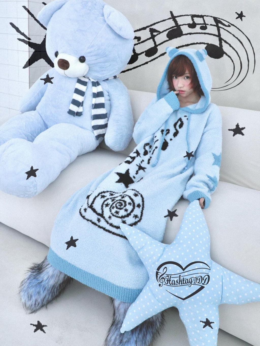 Hashtag DDD Jacquard Cartoon Hooded Long Sleeve Women's Polyester Sweaters