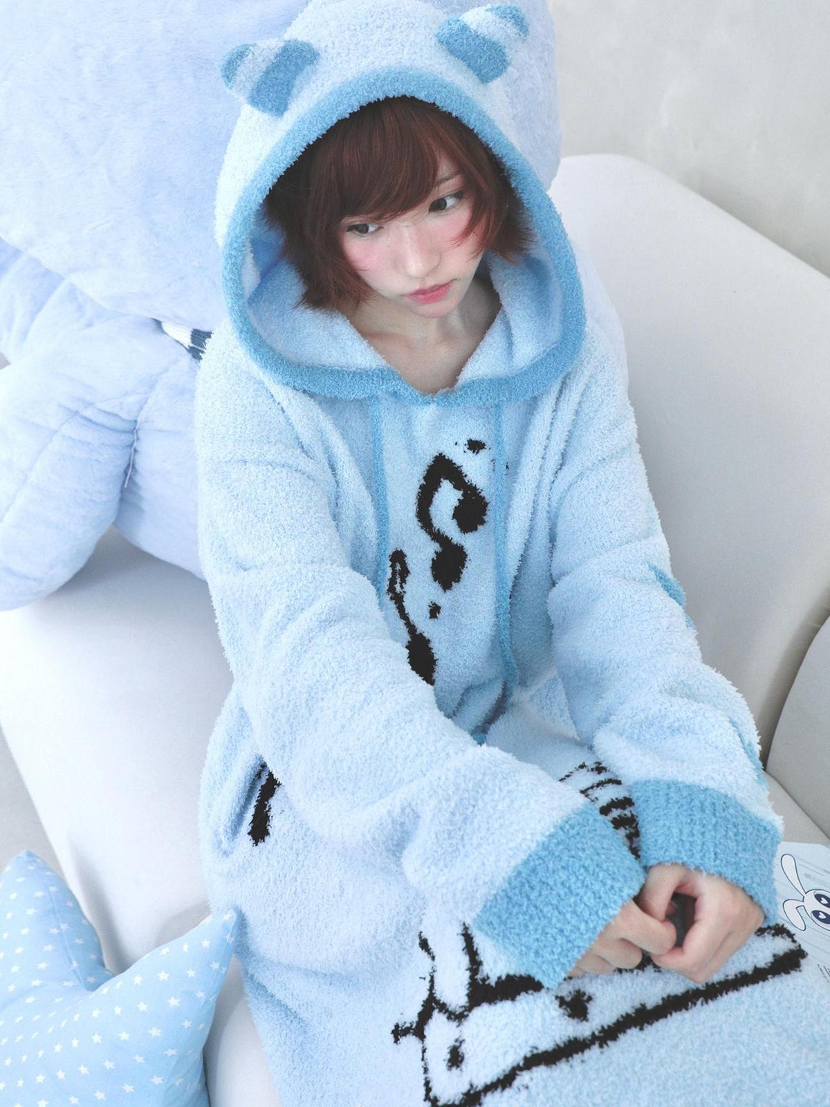 Hashtag DDD Jacquard Cartoon Hooded Long Sleeve Women's Polyester Sweaters
