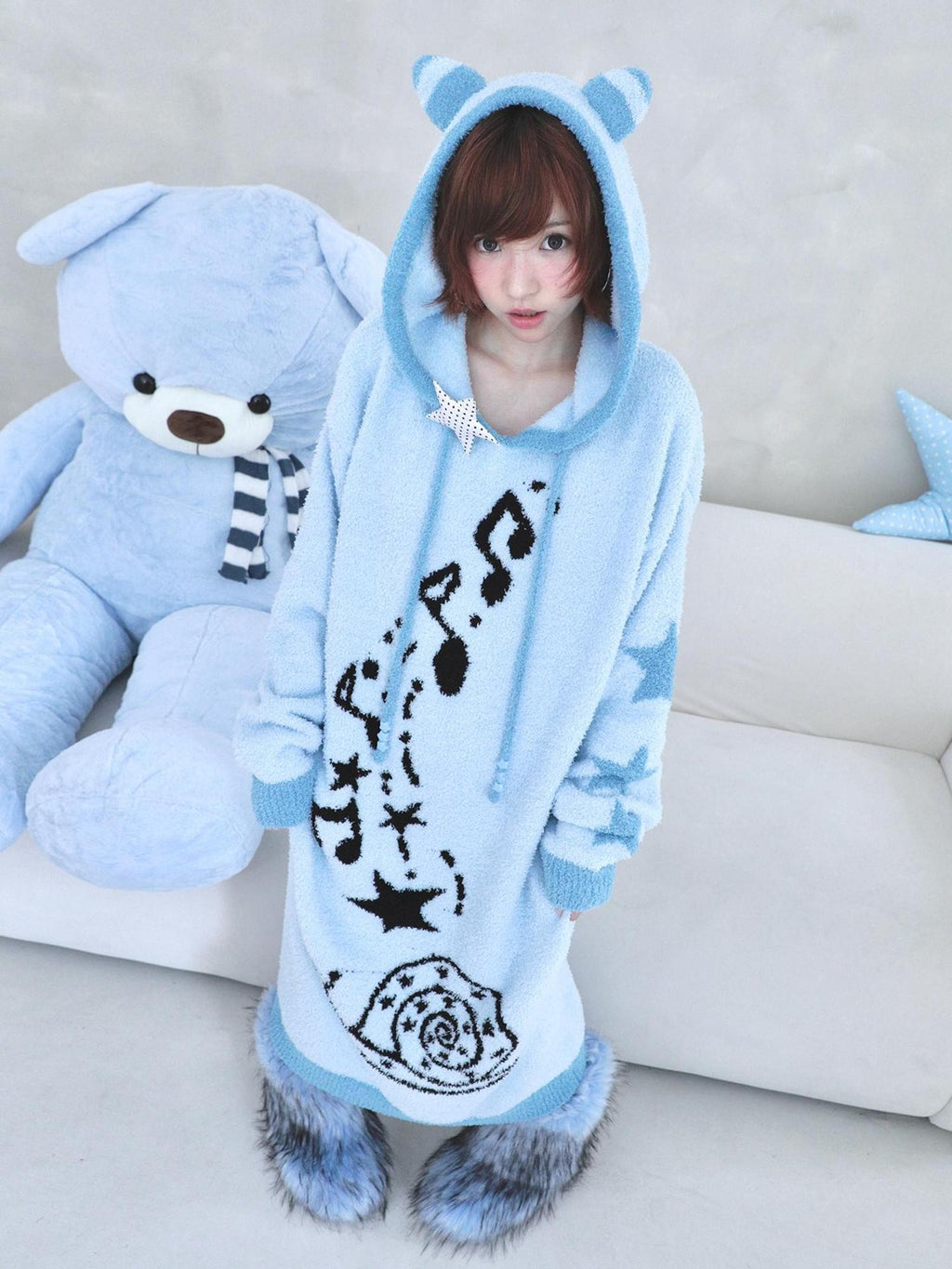 Hashtag DDD Jacquard Cartoon Hooded Long Sleeve Women's Polyester Sweaters