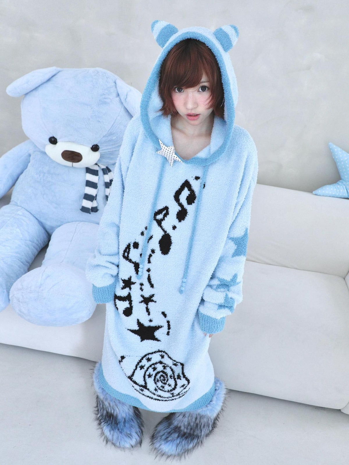 Hashtag DDD Jacquard Cartoon Hooded Long Sleeve Women's Polyester Sweaters