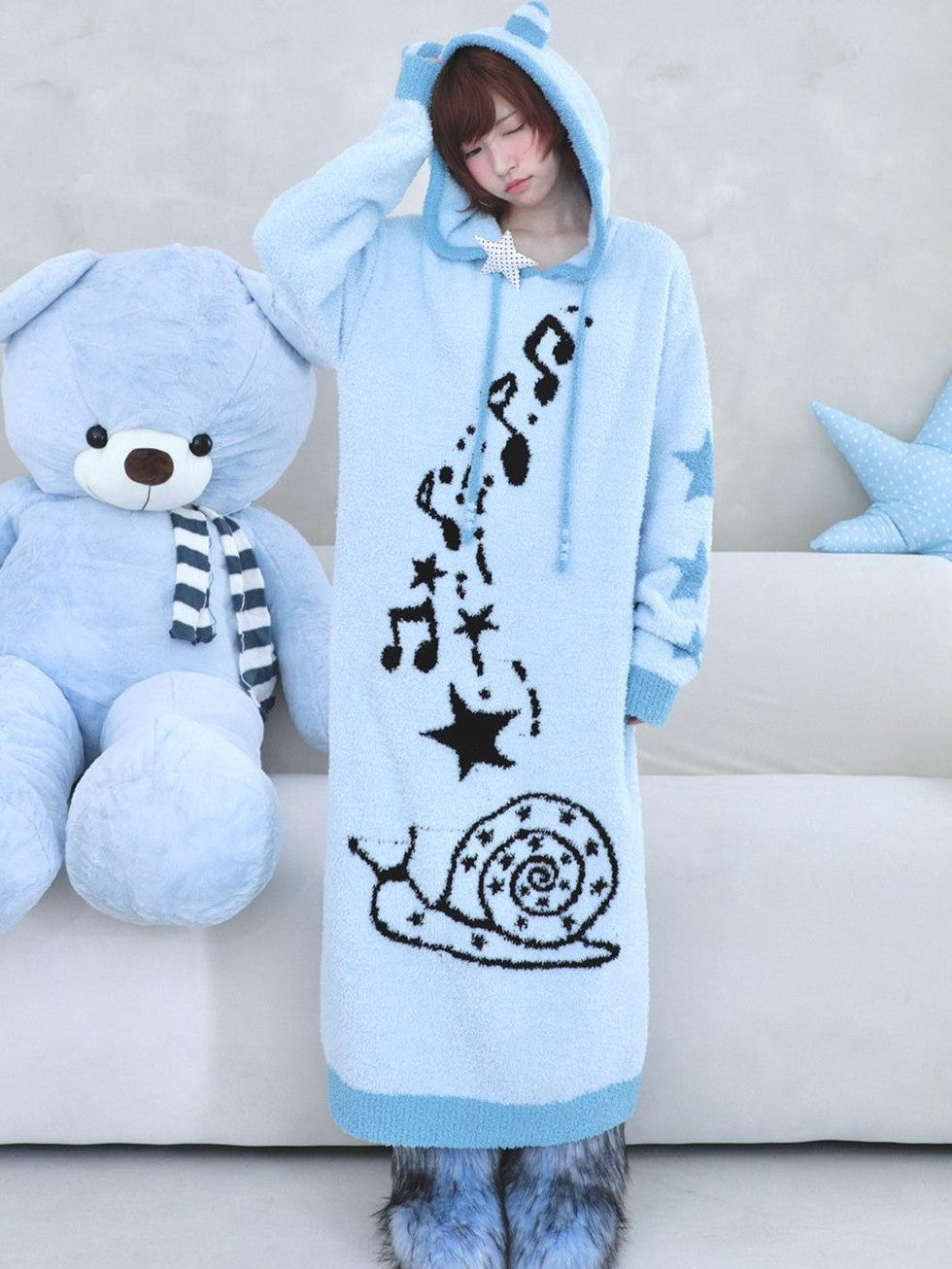 Hashtag DDD Jacquard Cartoon Hooded Long Sleeve Women's Polyester Sweaters