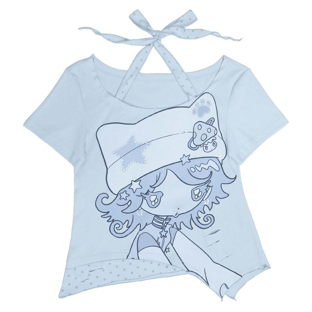 Hashtag_DDD_Light_Blue_Rhinestone_Halter_Faux_Two_Piece_Women's_Cotton_Short_Sleeve_T-shirts_1057912961610_MISSTT