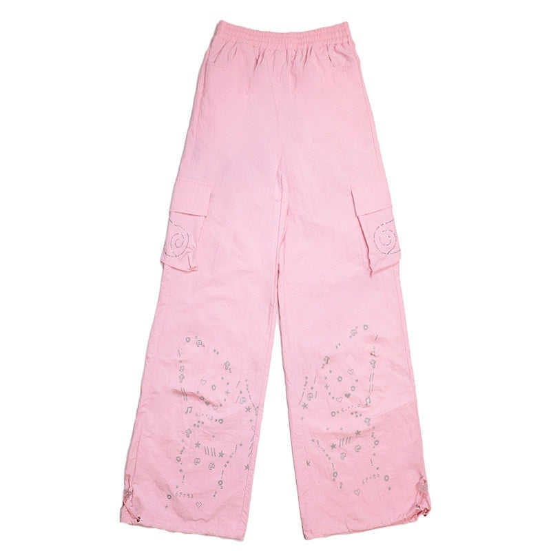 Hashtag_DDD_Light_Pink_Butterfly_Hotfix_Rhinestone_Pocket_Cargo_Women's_Nylon_Wide-leg_Pants_796998666681_MISSTT