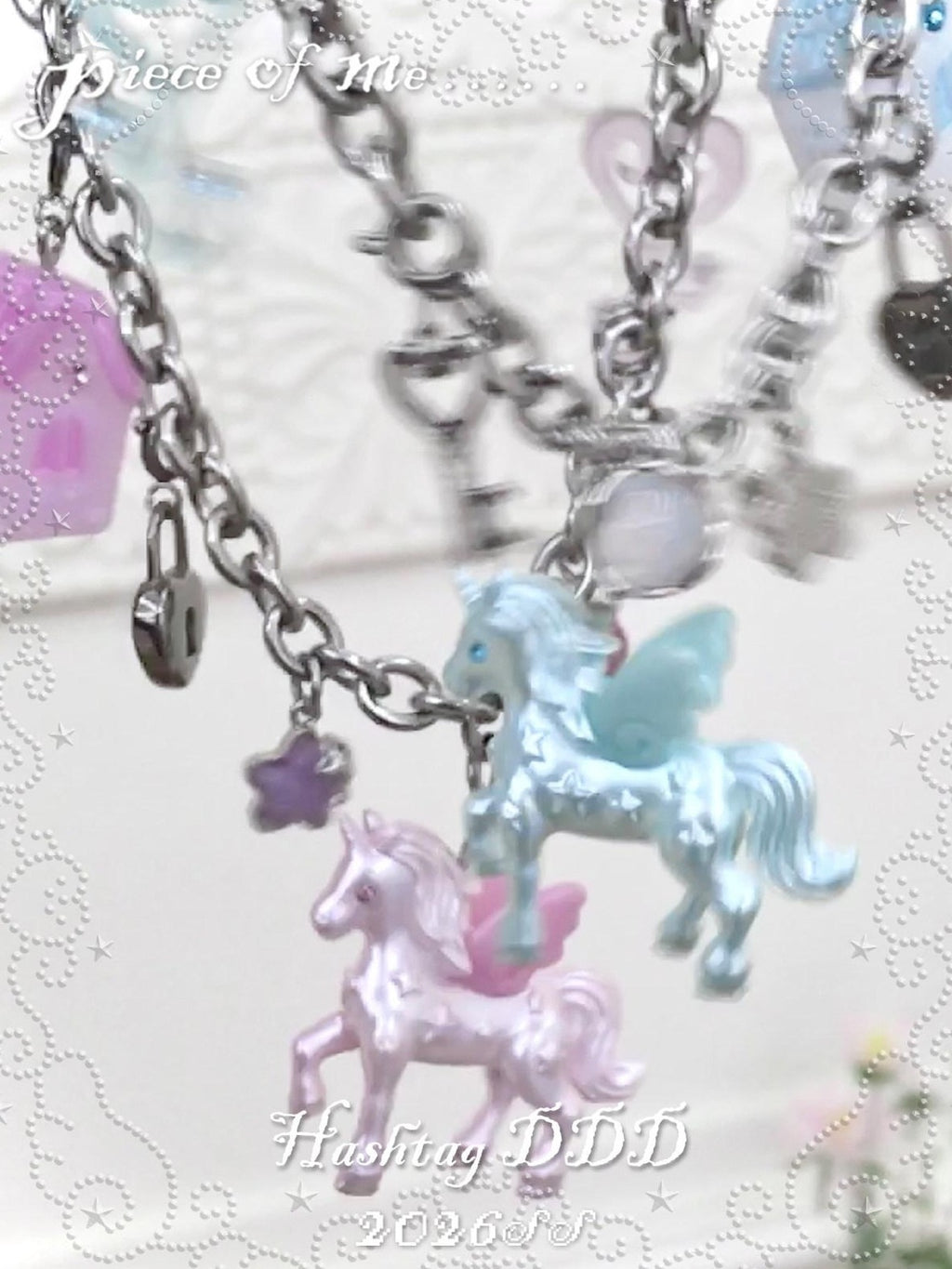 Hashtag DDD Light Pink Mint Green Unicorn House Heart Women's Stainless Steel Necklaces