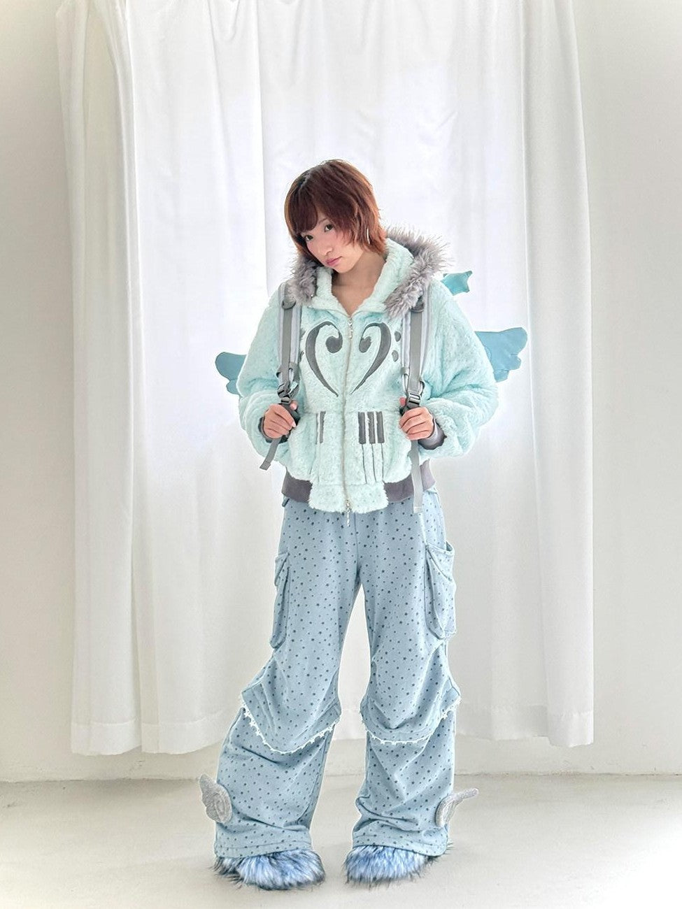 Hashtag DDD Mint Green Silver Foil Star Piano Note Hood Women's Cotton Puffer Jackets