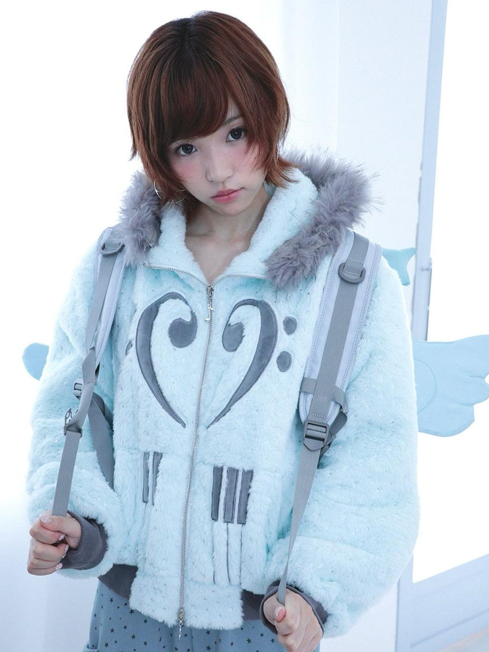 Hashtag DDD Mint Green Silver Foil Star Piano Note Hood Women's Cotton Puffer Jackets