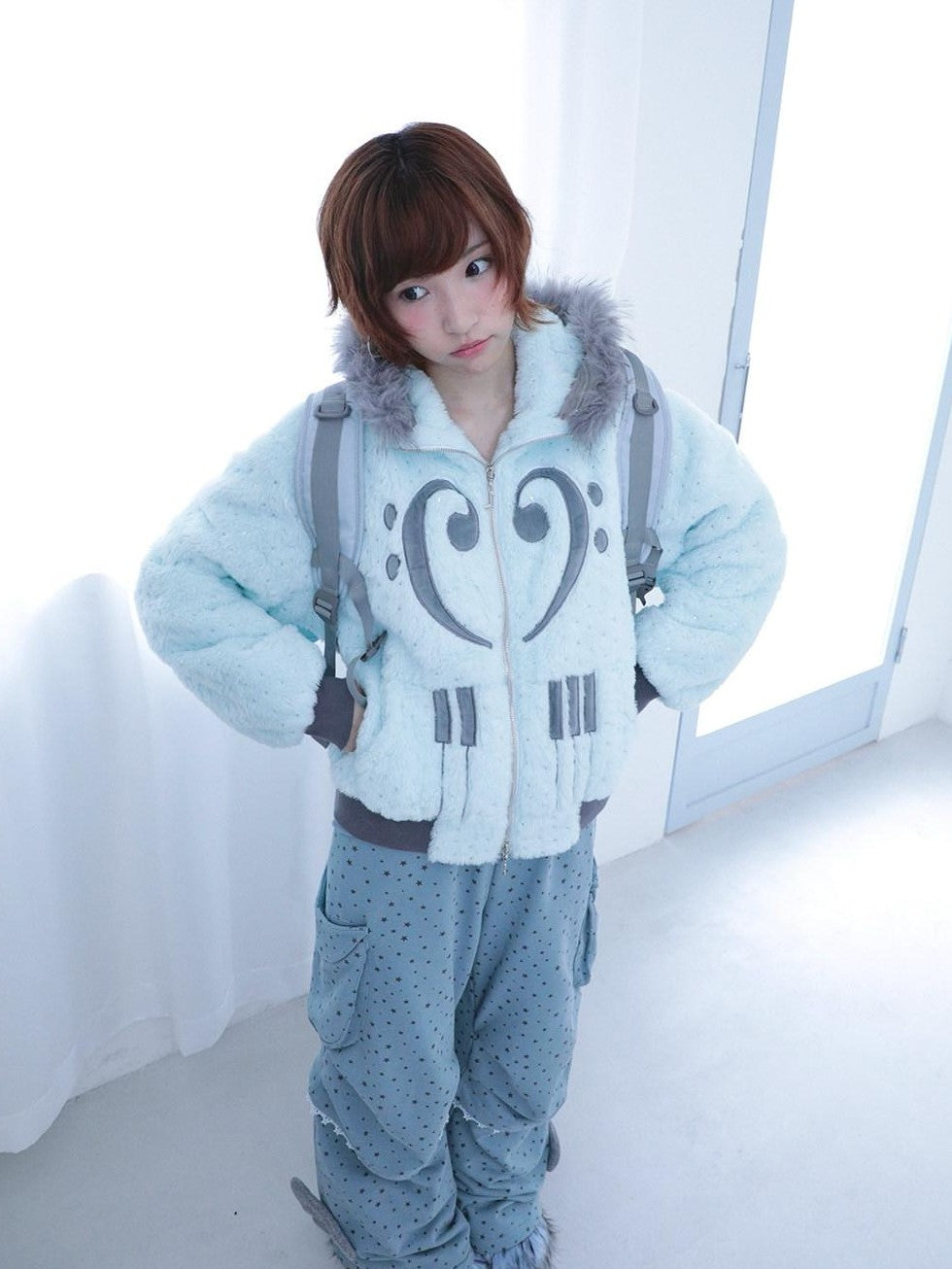 Hashtag DDD Mint Green Silver Foil Star Piano Note Hood Women's Cotton Puffer Jackets