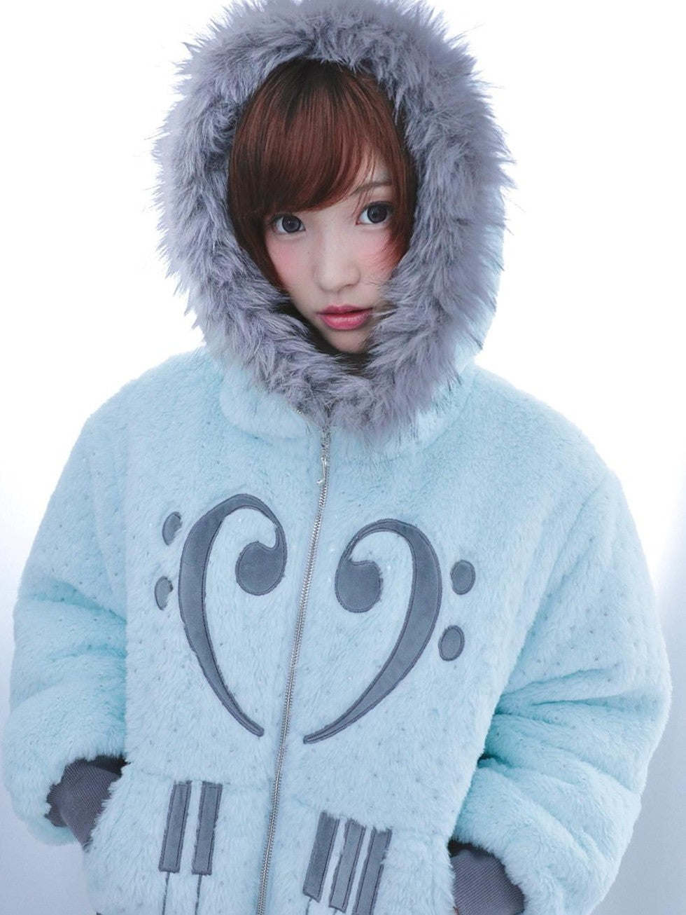 Hashtag DDD Mint Green Silver Foil Star Piano Note Hood Women's Cotton Puffer Jackets
