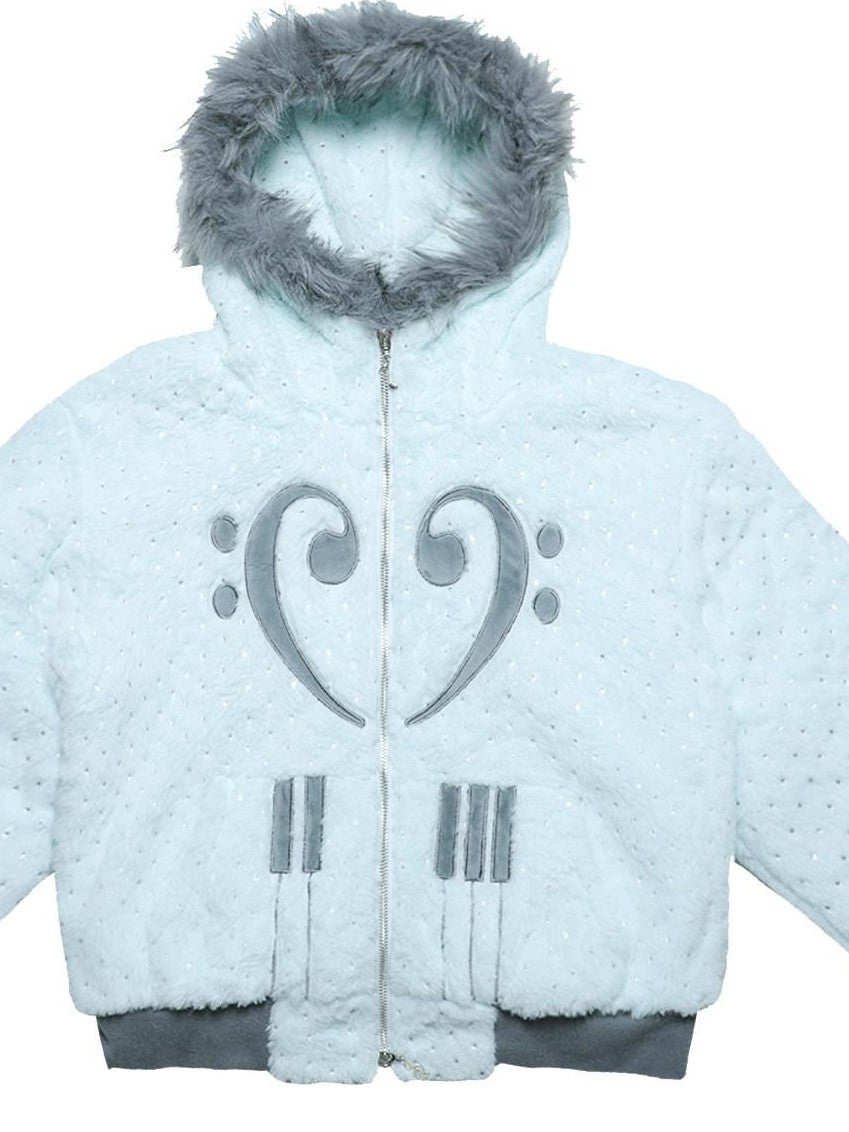 Hashtag DDD Mint Green Silver Foil Star Piano Note Hood Women's Cotton Puffer Jackets