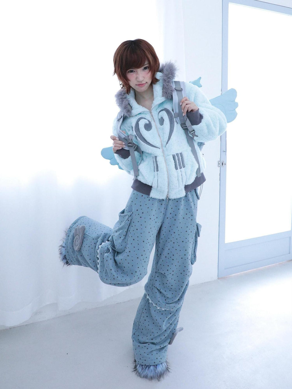 Hashtag DDD Mint Green Silver Foil Star Piano Note Hood Women's Cotton Puffer Jackets