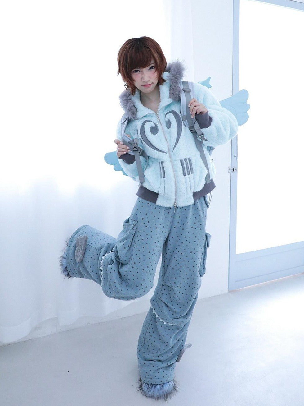 Hashtag DDD Mint Green Silver Foil Star Piano Note Hood Women's Cotton Puffer Jackets