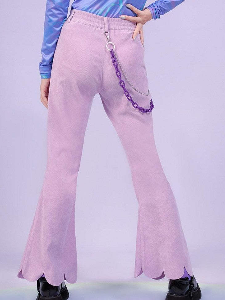Hashtag DDD Multicolor Petal Hem Mid High Waist Women's Polyester Blend Flare Pants