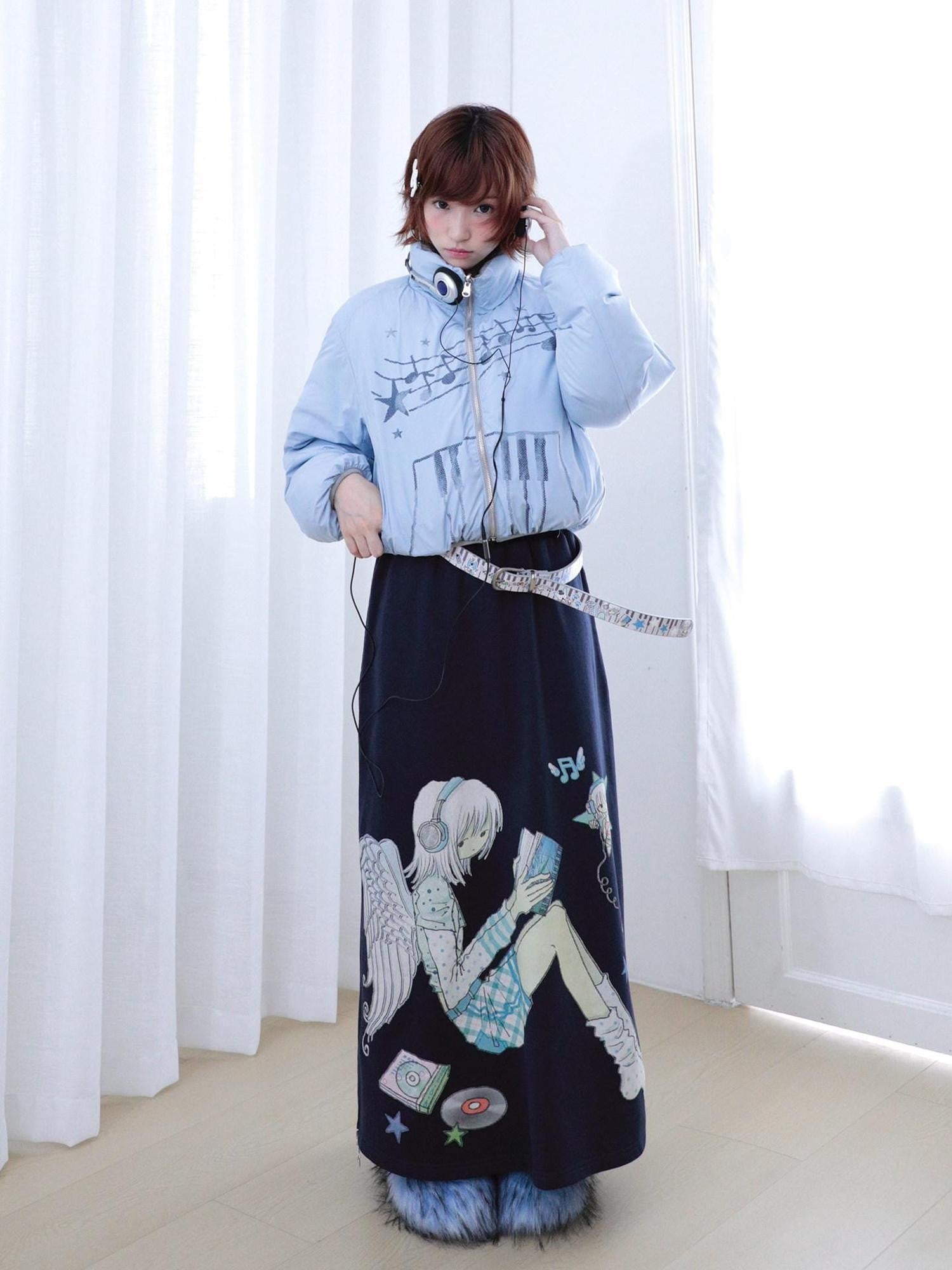 Hashtag DDD Navy Angel Reversible A Line Zipper Women's Cotton Midi Skirts
